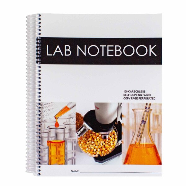 A white 100 page lab notebook.