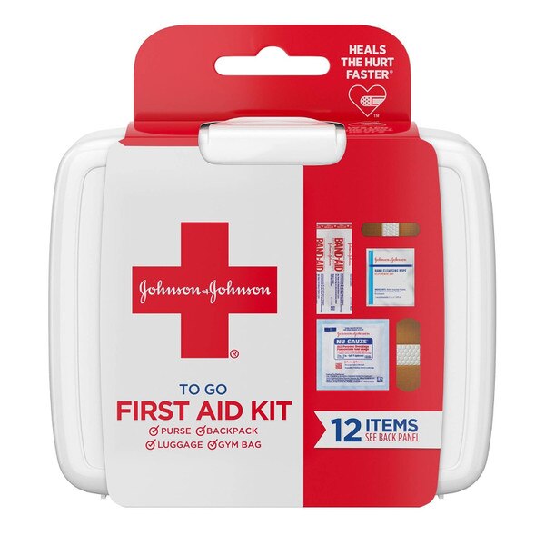 This is a 12 item travel-size first-aid kit. Package dimensions are three and a half inch length, four inch width, and one inch depth.