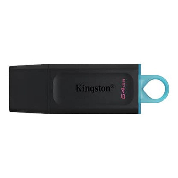 Black Kingston 64GB USB flash drive with teal keyring loop