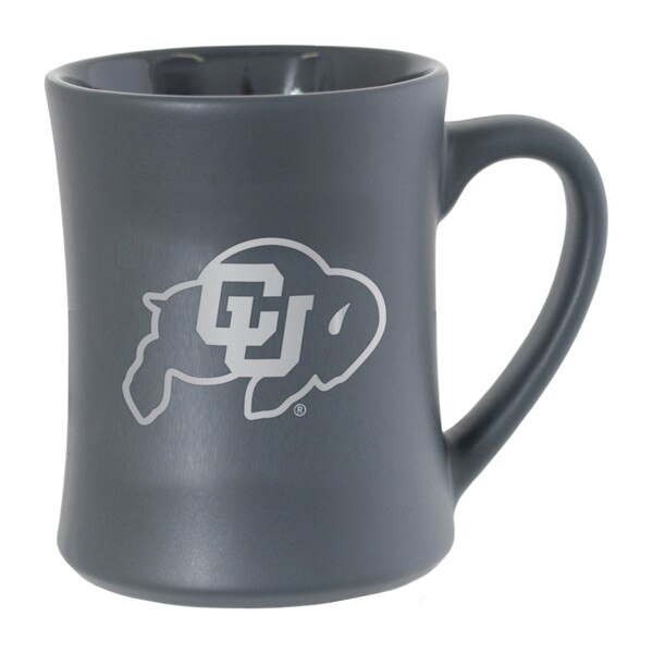 A matte gray Bedford mug with the CU Buffalo logo in silver.