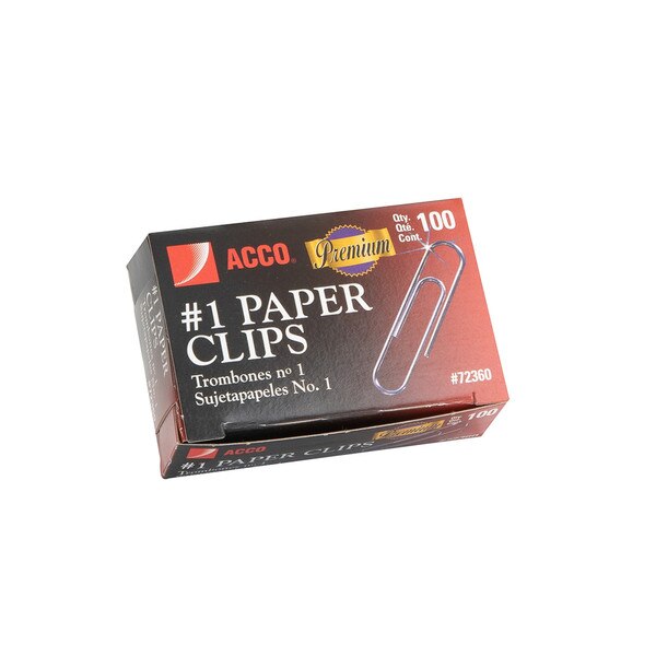 A pack of one hundred silver paper clips.