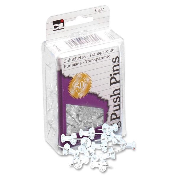 A photo of clear push-pins.