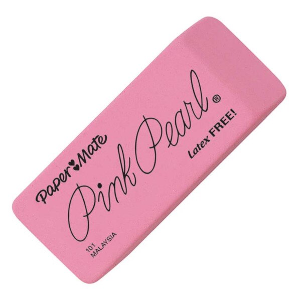 A pink pearl eraser by paper mate.