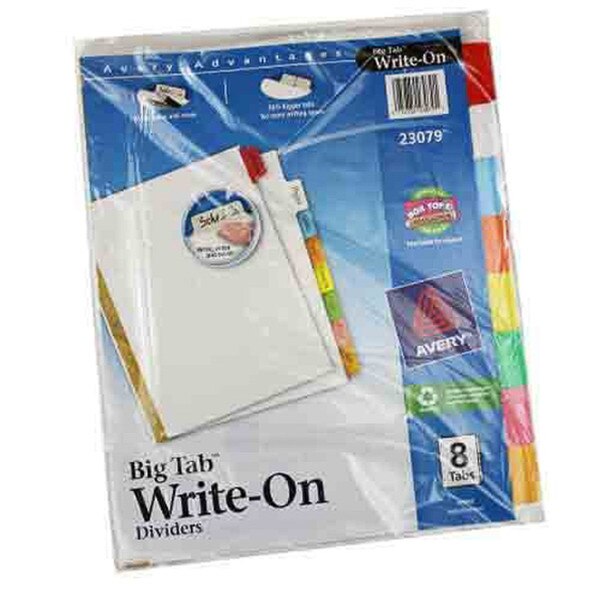 8 pack of multicolor dividers with tabs to write on.