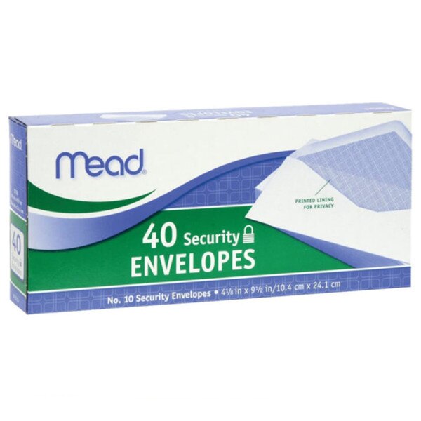 A box of forty white Mead security envelopes.