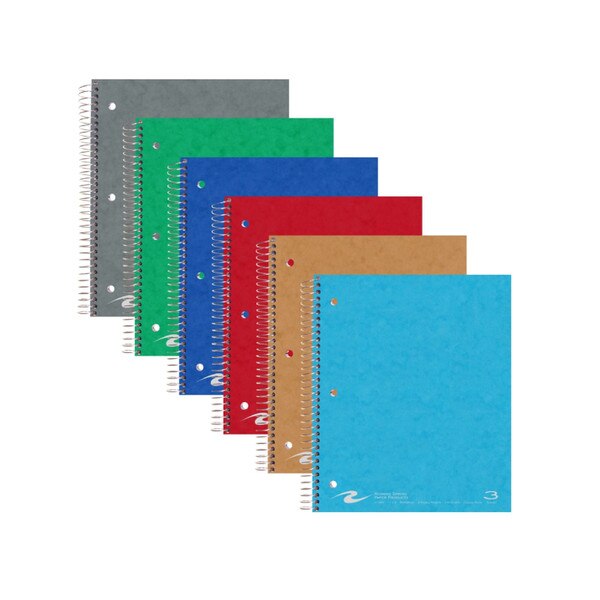 Spiral bound notebooks in assorted colors.
