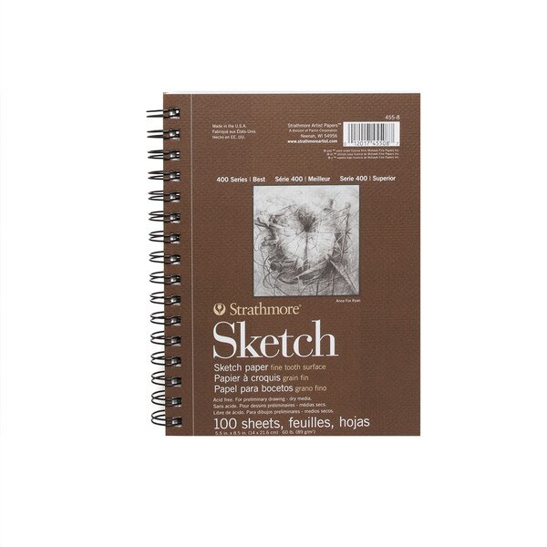 A sketchbook with a brown cover that has one hundred sheets of paper.