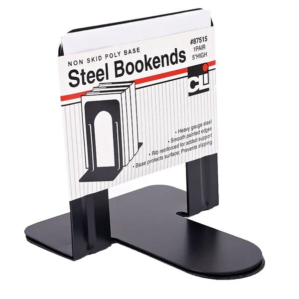 Black steel bookend with non-slip technology.