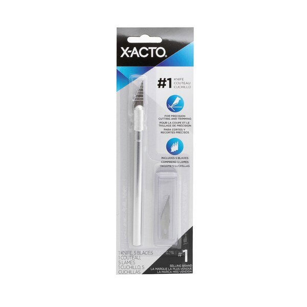 X-Acto #1 precision knife with silver handle and five replacement blades in retail packaging