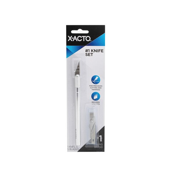 X-ACTO #1 Knife Set with aluminum handle and 5 precision cutting blades in retail packaging