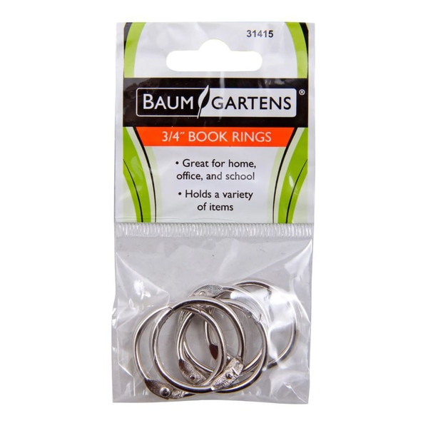 This is a pack of five metal book rings. They fasten via an overlap clasp found on each ring.