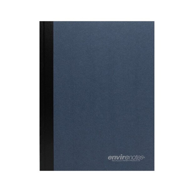 A blue recycled composition notebook.