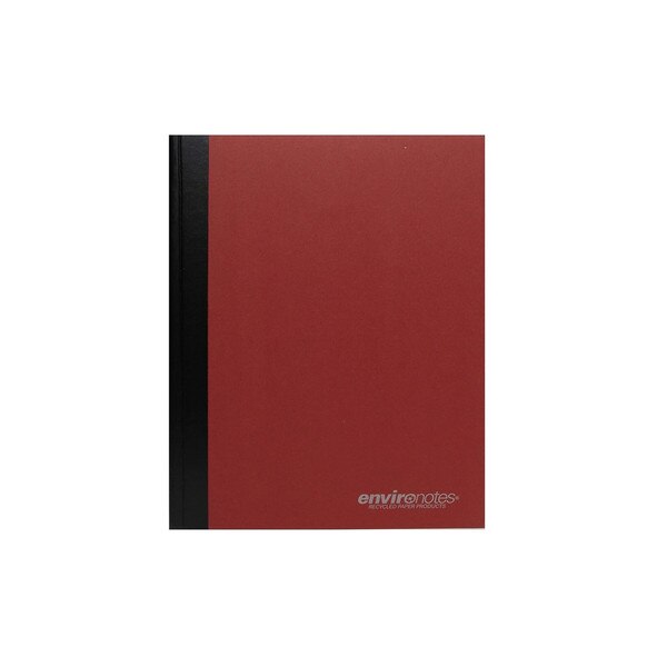 A red recycled composition notebook.