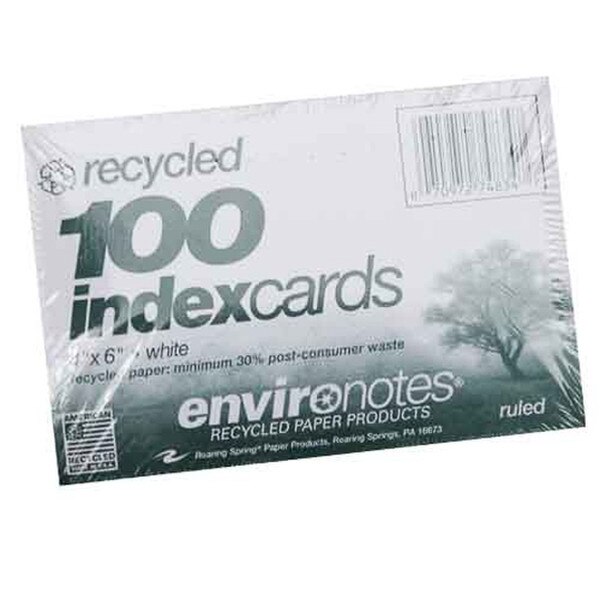 A pack of one-hundred ruled four by six index cards.