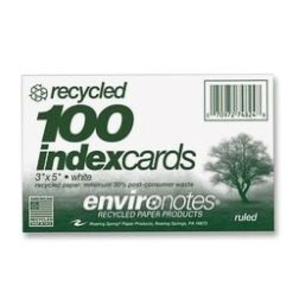 A one-hundred pack of ruled three by five index cards.