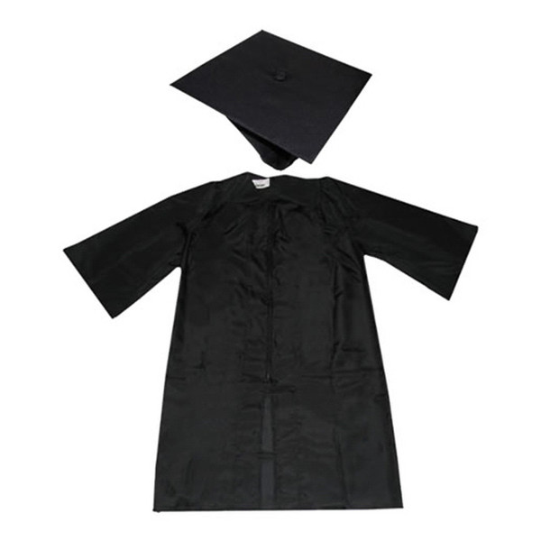 A basic black gown and cap for graduation.