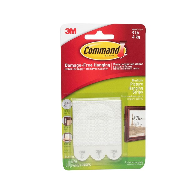 A 3 pack of medium picture hanging command strips.