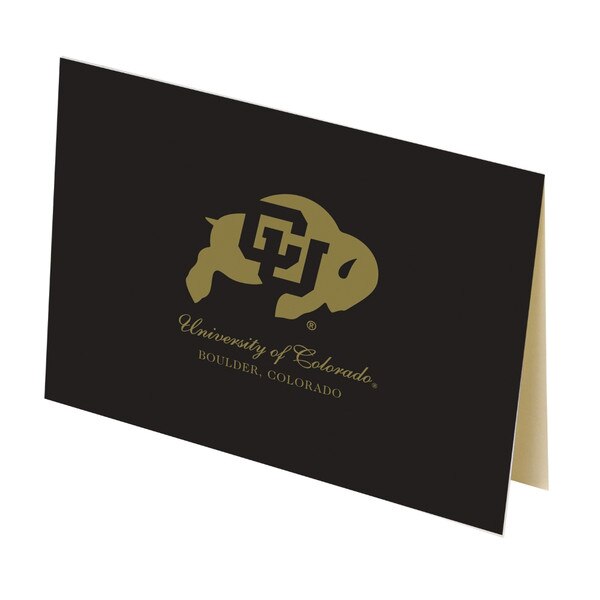 Black greeting card featuring the Colorado Buffaloes logo in gold with 'University of Colorado Boulder, Colorado' text.