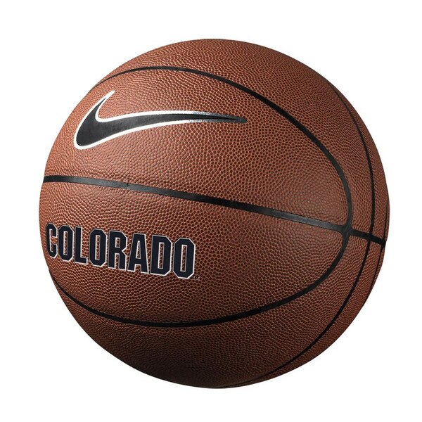 A basketball that says "Colorado" in black and features the Nike Swoosh above the writing.
