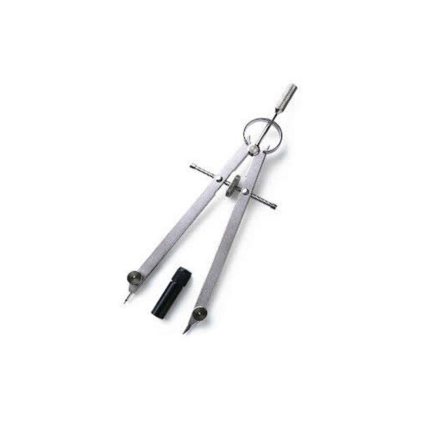 A silver compass with a divider.