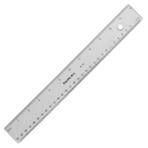 Pacific Arc 12-inch clear plastic ruler with inch and centimeter markings