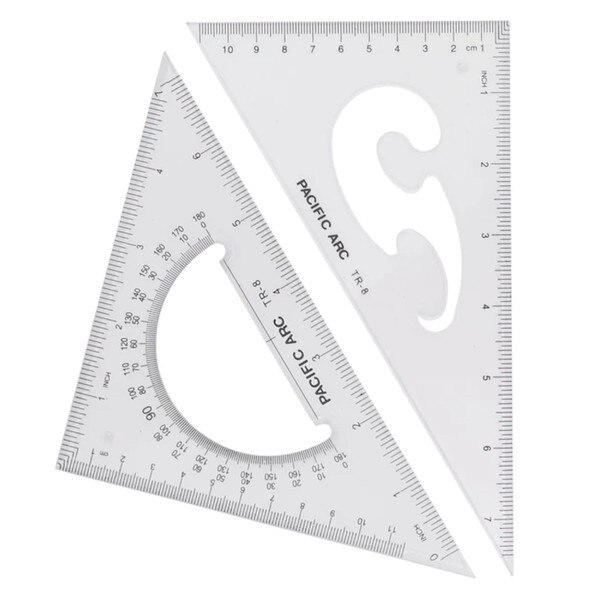Two triangles that are eight inches long. One has angles of thirty and sixty degrees, and the other has angles of forty-five and ninety degrees.