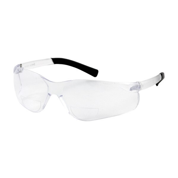 A photo of the clear glasses with black on the ear pieces ends.