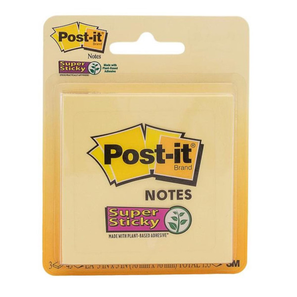 A pack of plain light yellow sticky notes from Post-it.