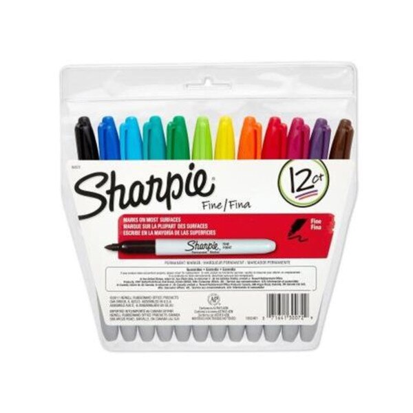 A twelve-rainbow pack of fine tip sharpies.