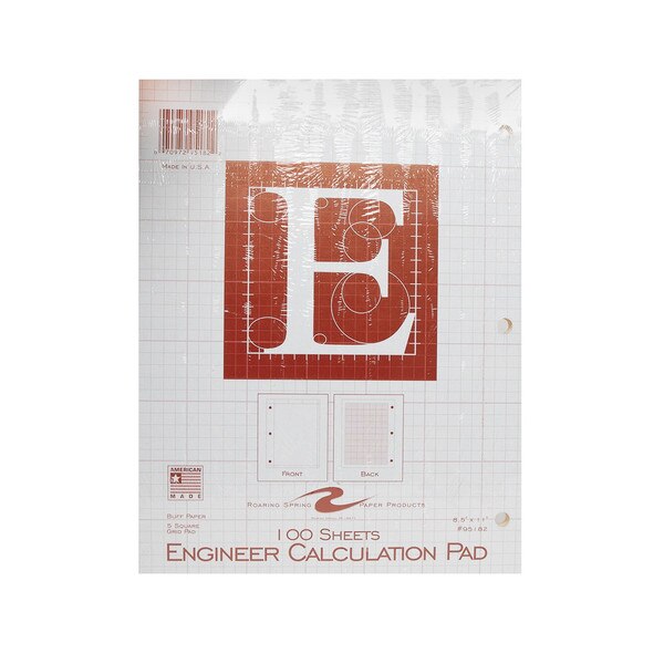 Roaring Spring engineer calculation pad with buff paper, red grid design, and 100 sheets, front view in packaging