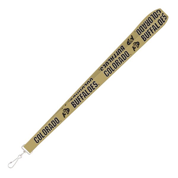 A Vegas gold lanyard that says "Colorado Buffaloes" in bold black text and features the iconic CU Buffalo logo.