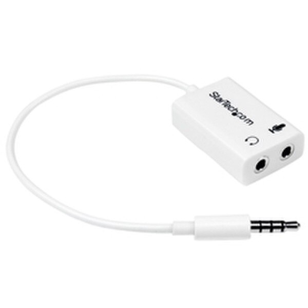 A white headset splitter that says "StarTech.com."