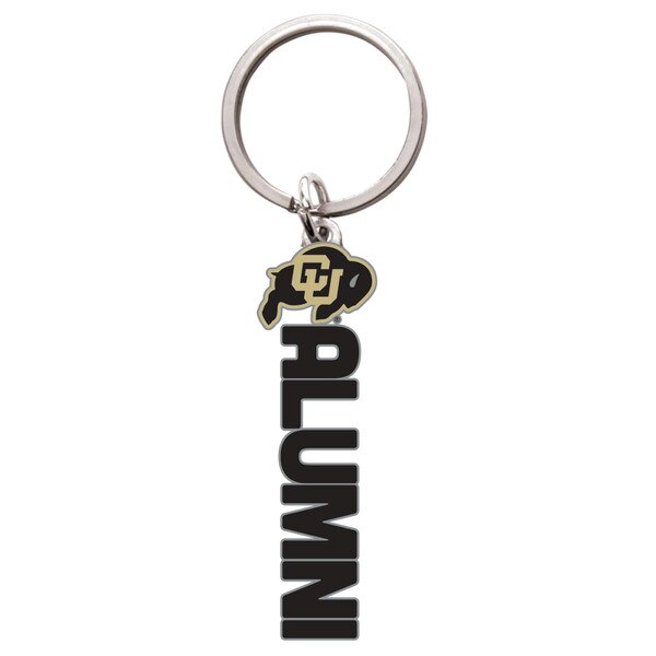 A keychain that says "Alumni" and has the iconic CU Buffalo logo on top of the text.