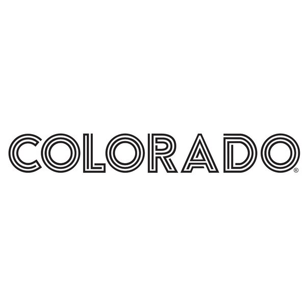"Colorado" written in a black and white striped font - the design displayed across the exterior of the mug.