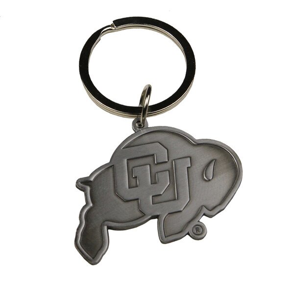 A metal C-U buffalo logo keychain with an attached keyring.