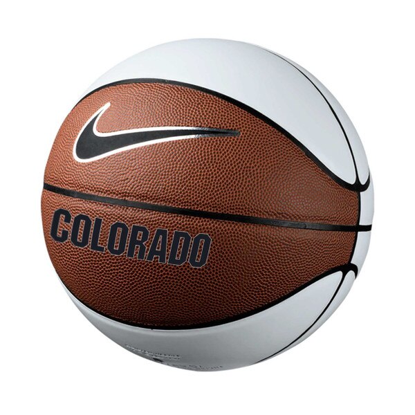 This side of the basketball has white, and the standard color paneling. The Top middle panel has a black and silver swoosh with Colorado in silver lined black on the bottom middle panel.