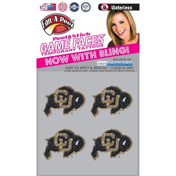A four pack of glittery c-u buffalo logo tattoos.