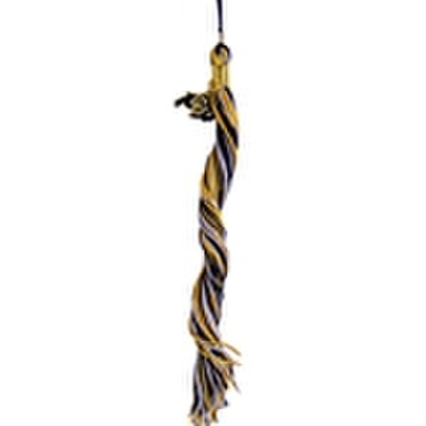A black and Vegas gold tassel with a C-U Buffalo chain attached to it.