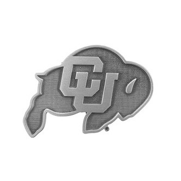 A silver metal magnet with a Colorado Buffaloes logo.