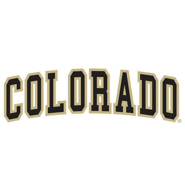 A decal sticker with arched "Colorado" written in bold black lettering, outlined in Vegas Gold.