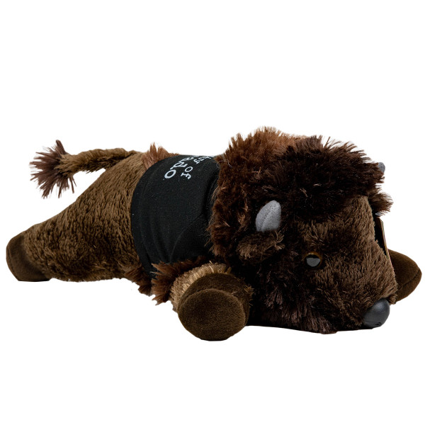 fluffy-brown-colorado-buffaloes-buffalo-stuffed-animal-wearing-a-black-t-shirt