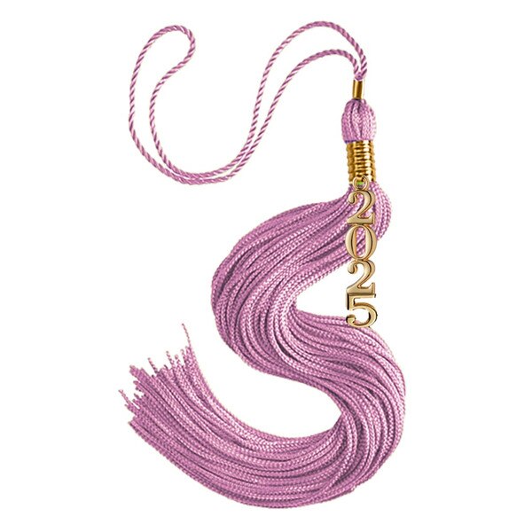 A pink tassel with gold accents and 2025 attached at the top.