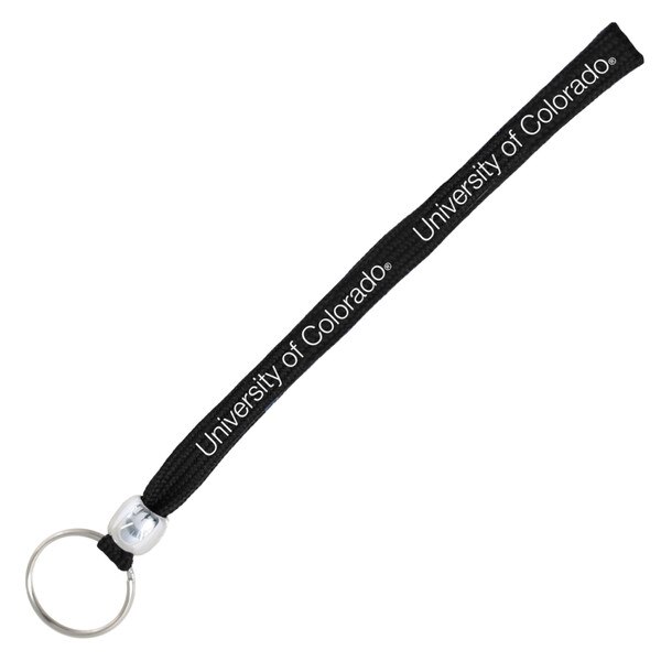 A black key slash wrist strap with "University of Colorado" written in white.