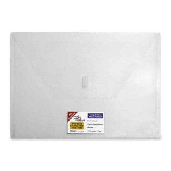 Transparent clear polyenvelope folder with fold over Velcro closure to hold papers and materials.