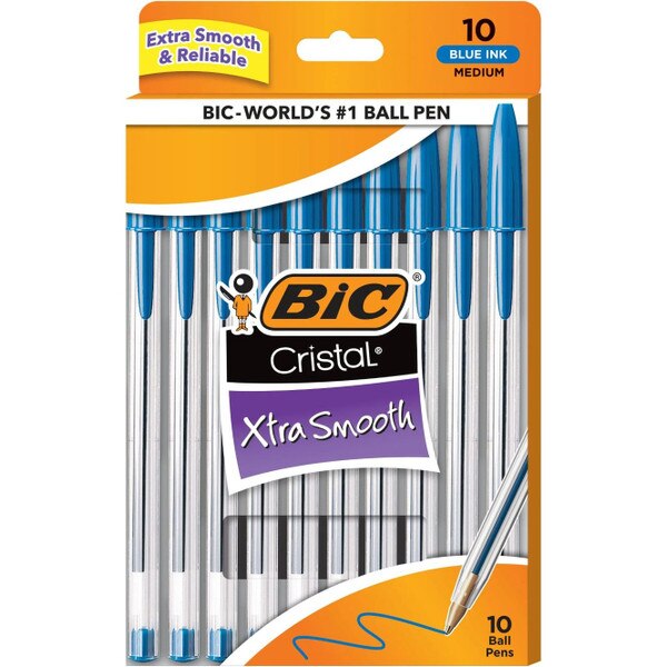 A photo of the ten pack of blue ballpoint pens.