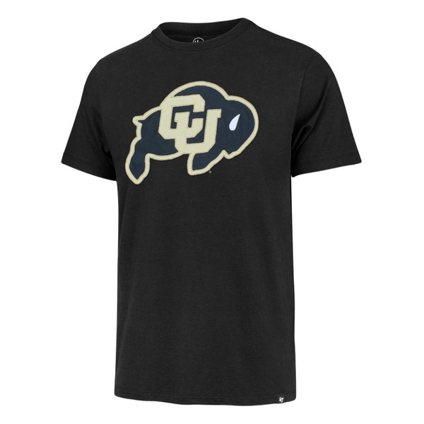 A black '47 Brand knockout short sleeve t-shirt with large CU Buffalo logo across chest.