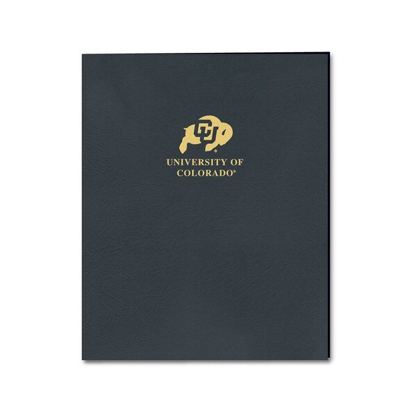 A black folder with a gold C-U Buffalo logo on the front and "University of Colorado" in gold lettering underneath.