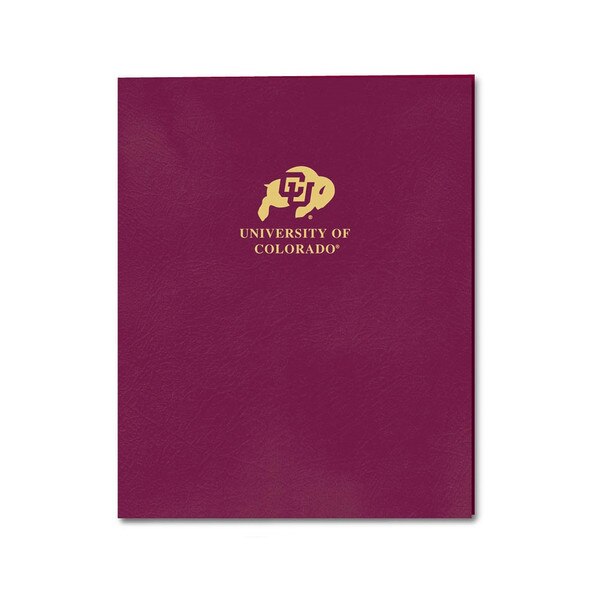 A maroon folder with a gold C-U Buffalo logo on the front and "University of Colorado" in gold lettering underneath.