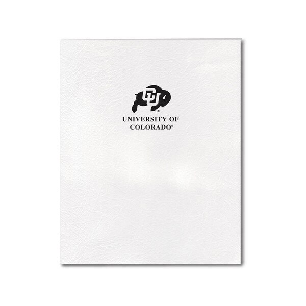 A white folder with a black C-U Buffalo logo on the front and "University of Colorado" in black lettering underneath.