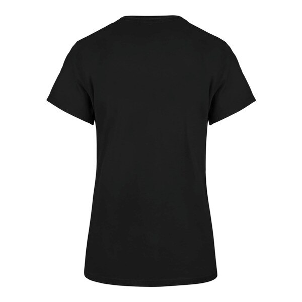 Back view of black women's t-shirt with solid color and short sleeves